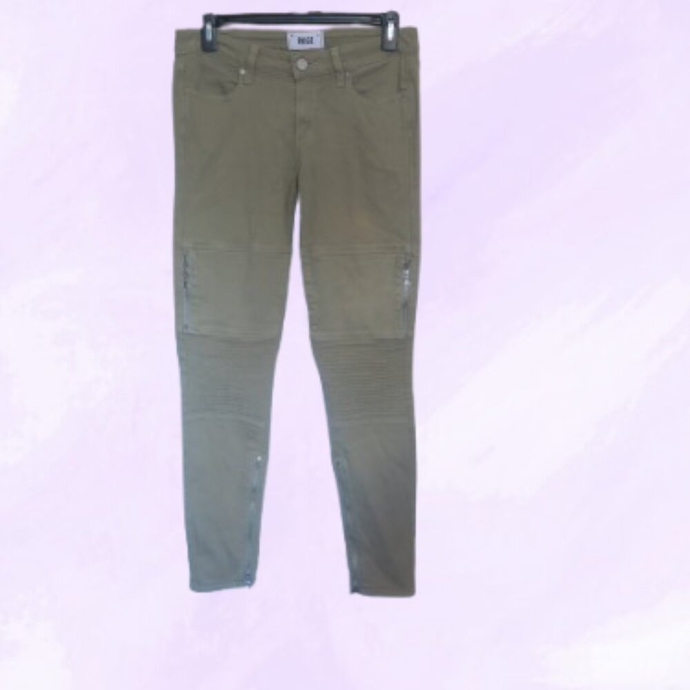 Paige ankle zip zipper cargo denim jeans in fatigue green olive green size 28.